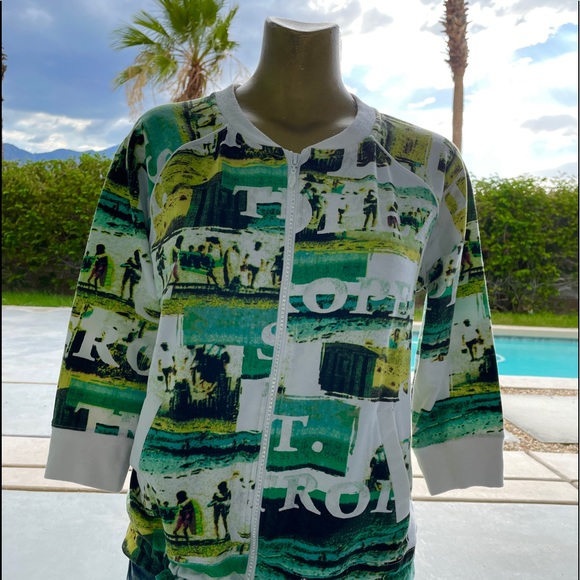 ONQUE Casuals ST. TROPEZ Postcard Print JACKET With RHINESTONE Zipper Medium - Picture 2 of 16